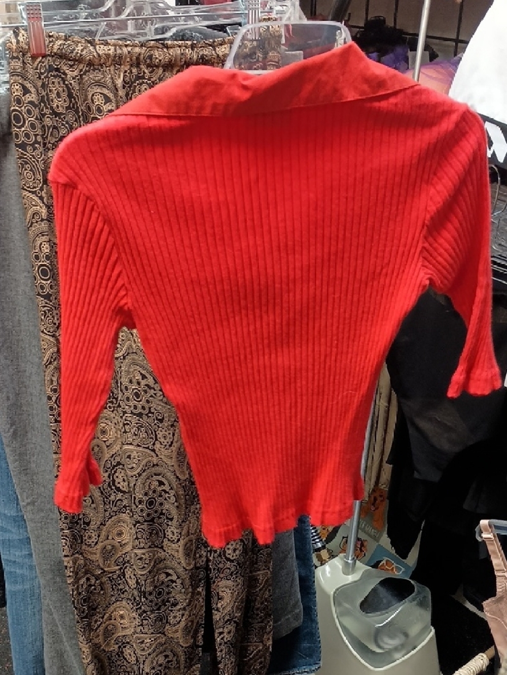 mandee Bright Red Ribbed Button-Front Top - Picture 2 of 3